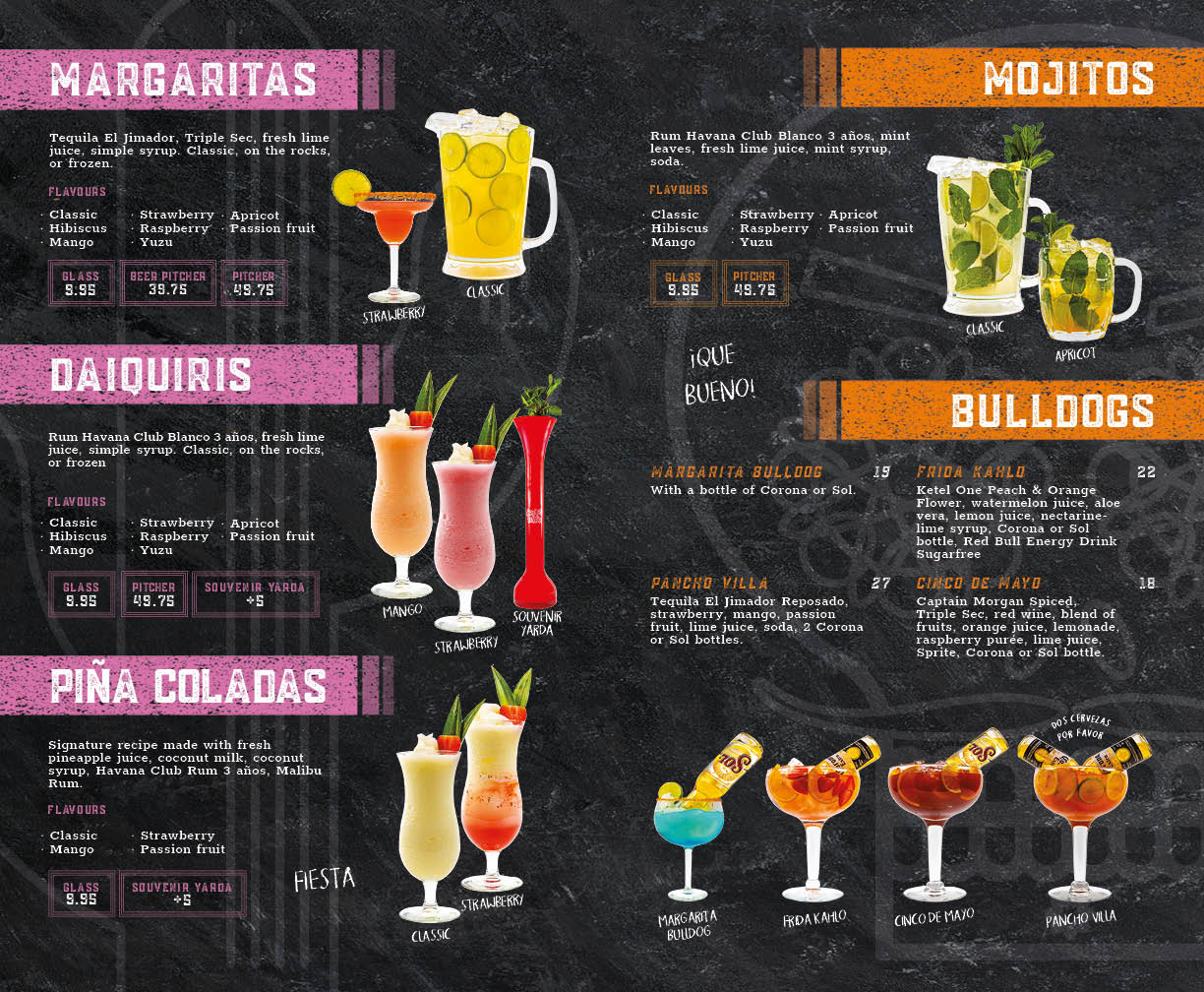 Classic Cocktails and Bulldogs menu