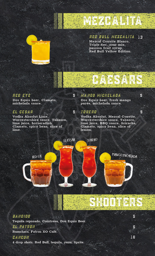 caesars and shooters menu