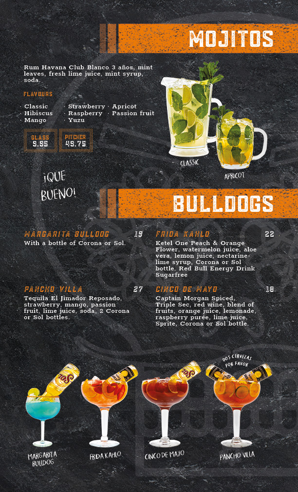 mojitos and bulldogs menu